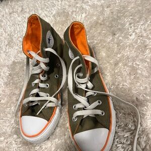 Olive Green High-Top Sneakers with Orange Lining